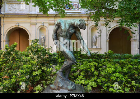 France, Rhone, Lyon, historical site listed as World Heritage by UNESCO, Palais Saint Pierre, Musee des Beaux Arts (Fine Art Museum), the garden, Shade or Adam of Auguste Rodin Stock Photo