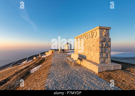 Monte Grappa, province of Vicenza, Veneto, Italy, Europe, Sunrise at the summit of Monte Grappa, where there is a military monument. Stock Photo