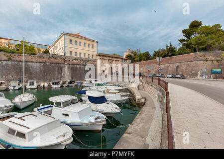 Mainland Gate, Kopnena vrata, with the Venetian winged lion over gate entrance to the city of Zadar, Dalmatia, Croatia Stock Photo