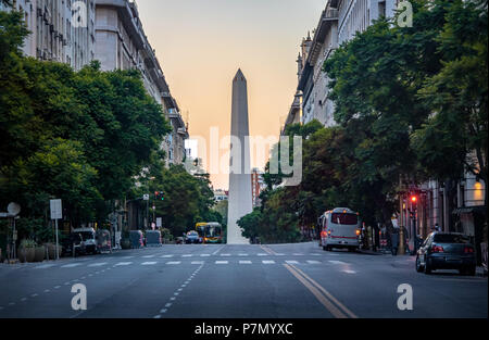 Corrientes Avenue with Obelisk on background - Buenos Aires, Argentina Stock Photo