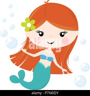 cute little mermaid illustration isolated on white, design for baby girl and children Stock Vector