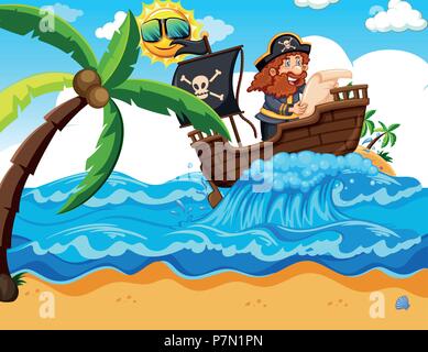 A Pirate Reading a Map illustration Stock Vector