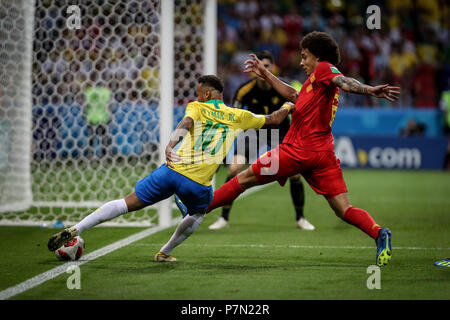 Kazan, Russia. 06th July, 2018. NEYMAR of Brasil and WITSEL Axel during the match between Brazil and Belgium valid for the quarterfinals of the 2018 World Cup finals, held in Arena Kazan, Russia. Belgium wins 2-1. Credit: Thiago Bernardes/Pacific Press/Alamy Live News Stock Photo