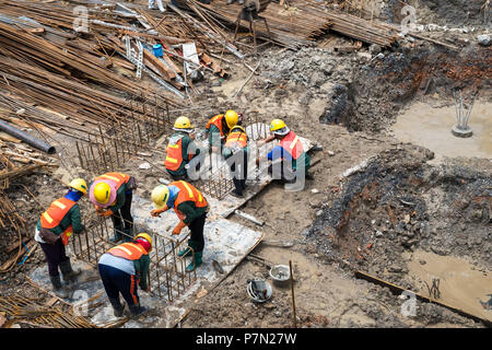 Bangkok,Thailand - May 01,2018 Construction workers are working in the condominium construction area. Stock Photo