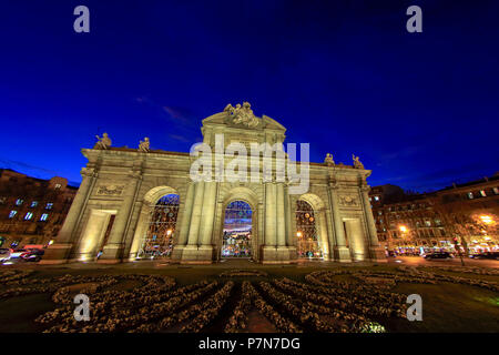 Puerta de Alcala Gate and Calle de Alcala, Madrid, Spain Stock Photo