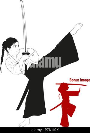 girl training with sword Stock Vector