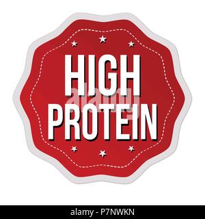 High protein label or sticker on white background, vector illustration ...