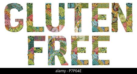 Hand-painted art design. Hand drawn illustration words gluten free for t-shirt and other decoration Stock Vector