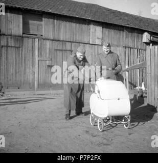 Approx. 1939,1941, training Wehrmacht, soldiers with pram, Ulm, Germany Stock Photo