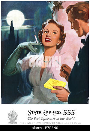 1954 British advertisement for State Express 555 cigarettes. Stock Photo