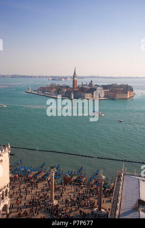 Piazzetta San Marco, Bacino San Marco and Isola di San Giorgio Maggiore beyond: seen from the top of the Campanile di San Marco, Venice, Italy Stock Photo