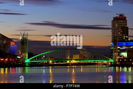 Salford Quays Millennium footbridge at Sunset Stock Photo