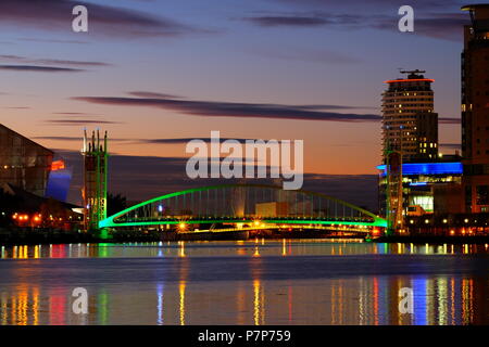 Salford Quays Millennium footbridge at Sunset Stock Photo