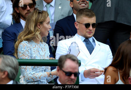 Adam Peaty In the royal box on centre court on day six of the Wimbledon Championships at the All England Lawn Tennis and Croquet Club, Wimbledon. Stock Photo