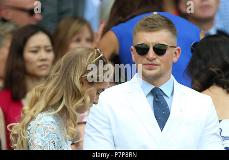 Adam Peaty in the royal box on centre court on day six of the Wimbledon Championships at the All England Lawn Tennis and Croquet Club, Wimbledon. Stock Photo