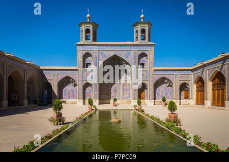 Courtyard of Nasir ol Molk Mosque also known as Pink Mosque, one of the most famous mosques in Shiraz Stock Photo