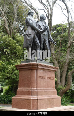 English: Goethe-Schiller Monument - Golden Gate, San Francisco, California, USA. A copy of the original in Weimar, Germany, by Ernst Friedrich Rietschel (1804-1861). This artwork is in the  because the artist died more than 70 years ago. 24 May 2015, 18:03:32 174 Goethe-Schiller Monument - Golden Gate, San Francisco, CA - DSC05346 Stock Photo