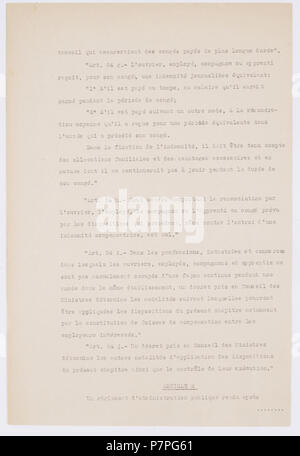 Français : Loi du 20 juin 1936 instituant un congé annuel payé dans l'industrie, le commerce, les professions libérales, les services domestiques et l'agriculture. La loi a été insérée au Journal officiel du 26 juin 1936. Signé par le président de la République, Albert Lebrun, le président du conseil, Léon Blum, le ministre du travail, Jean Lebas, le garde des sceaux, ministre de la justice, Marc Rucart, le ministre de l'économie nationale, Charles Spinasse, le ministre de l'agriculture, Georges Monnet. Page 3. 20 June 1936 249 Loi du 20 juin 1936, p3 Stock Photo