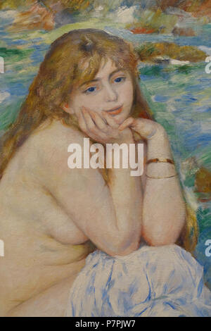 English: Exhibit in the Fogg Art Museum, Harvard University, Cambridge, Massachusetts, USA. This artwork is in the  because the artist died more than 70 years ago. 11 April 2015, 10:29:00 344 Seated Bather by Pierre-Auguste Renoir, detail, c. 1883-1884, oil on canvas - Fogg Art Museum, Harvard University - DSC00723 Stock Photo