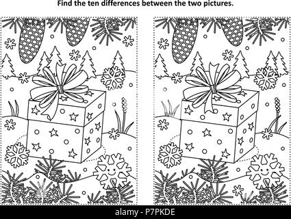 Winter holidays themed find the ten differences picture puzzle and ...