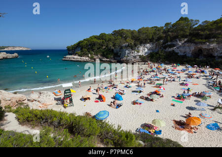 View over beach of Cala Llombards in summer Stock Photo