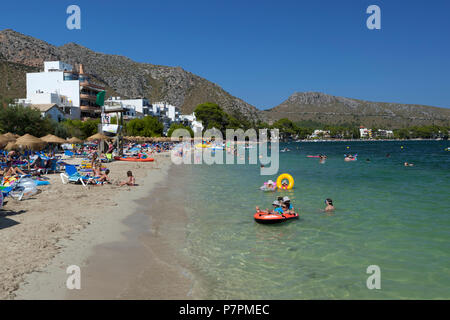 View along beach at Port de Pollenca Stock Photo