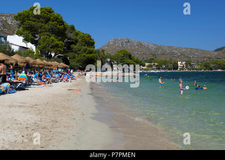 View along beach at Port de Pollenca Stock Photo