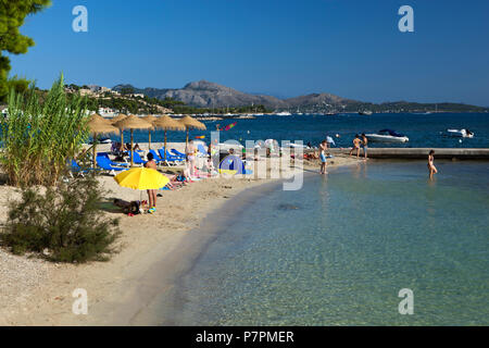 View along beach at Port de Pollenca Stock Photo