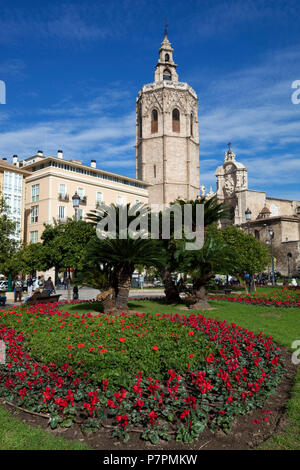 Plaza de la Reina with the El Micalet bell tower and Valencia Cathedral Stock Photo