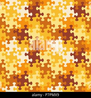Seamless (you see 4 tiles) jigsaw puzzle pattern, background, print, swatch or wallpaper with whimsically shaped pieces of autumn or camouflage colors Stock Vector