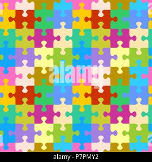 Seamless (you see 4 tiles) colorful jigsaw puzzle pattern, background, print, swatch or wallpaper with classically shaped pieces Stock Vector