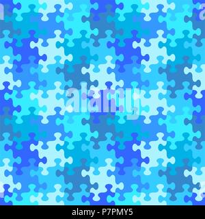 Seamless (you see 4 tiles) jigsaw puzzle pattern, background, print, swatch or wallpaper with whimsically shaped pieces of water or winter blue colors Stock Vector