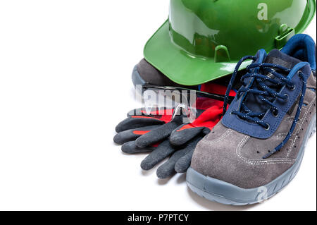 Safety equipment for working in construction industry, isolated on white background Stock Photo