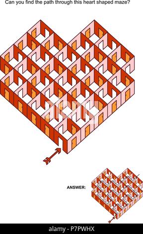 Abstract Valentine's Day, wedding, romantic, etc., themed heart shaped rooms and doors maze or labyrinth. Suitable both for kids and adults. Stock Vector