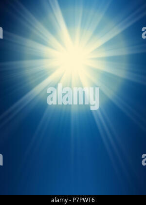 background image of defocused abstract lights and beam of light over blue background Stock Photo