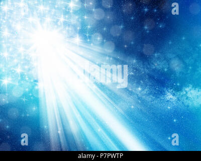 background image of defocused abstract lights and beam of light over blue background Stock Photo