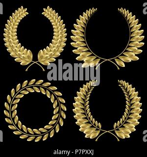 Set from gold laurel wreath on the black background Stock Vector Image ...