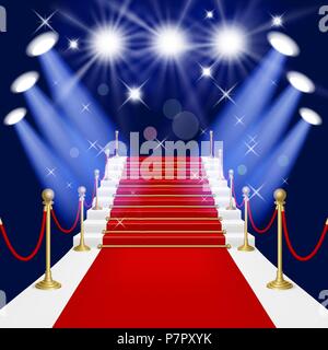 Red carpet with spotlight. Mesh.This file contains transparency.EPS10. Clipping Mask. Stock Vector