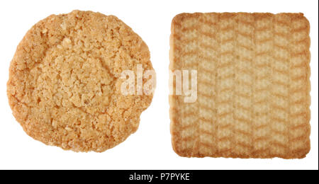 Solid biscuits  coockes of round and square shape set. Isolated on white studio macro Stock Photo