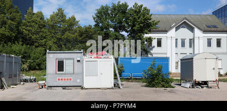 Construction site in the old town - reconstruction of the two-story house is being done. Stock Photo