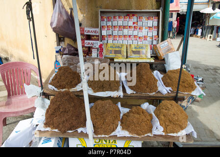 fresh cut tobacco heap at market in Skhodra, Albania Stock Photo