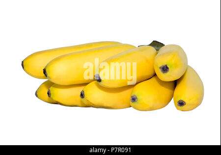 yellow ripe mini bananas isolated on white background. object, fruit Stock Photo
