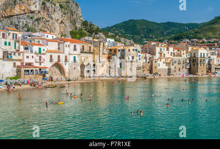 Scenic view in Cefalù on a sunny summer day. Province of Palermo, Sicily, southern Italy. Stock Photo