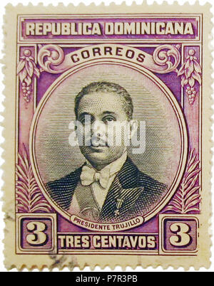 English: Dominican Republic stamp issued in 1933 on the occasion of President Rafael Trujillo's 42nd birthday. Another stamp showed Trujillo in military uniform. 10 September 2014, 22:48:25 325 Rafael Trujillo 1933 Stock Photo