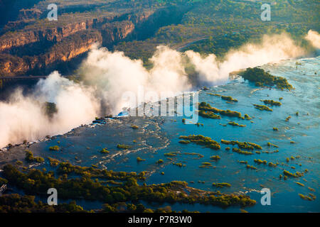 Victoria Falls seen from the air, Zambia/Zimbabwe Stock Photo