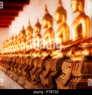 A Buddha collection at Wat Pho, a Buddhist temple in Phra Nakhon district, Bangkok, Thailand. Stock Photo