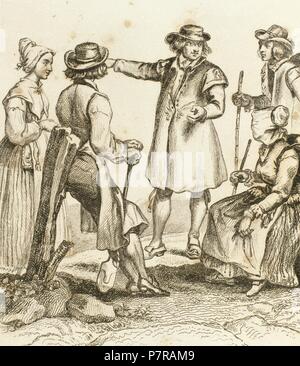 Sweeden. Peasants in typical costume. Engraving. Stock Photo