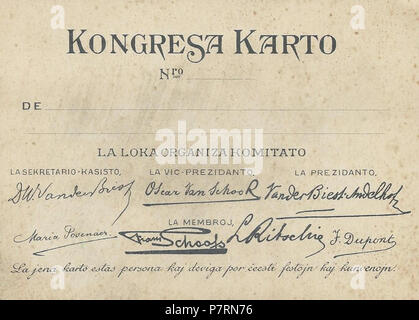 Esperanto: sepa Universala Kongreso de Esperanto en Antverpeno/Kongreskarto) . 1911 6 1911 Kongreskarto 2 Stock Photo