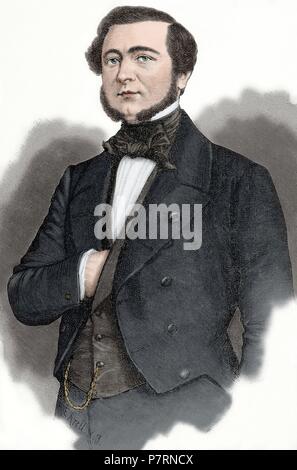 Charlemagne Emile de Maupas (1818-1888). French lawyer and politician. Portrait. Engraving by E. Krell in 'Historia de Francia', 1881. Colored. Stock Photo