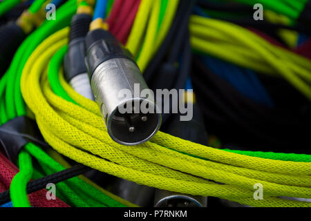 Audio XLR cable network With a variety of colors Stock Photo